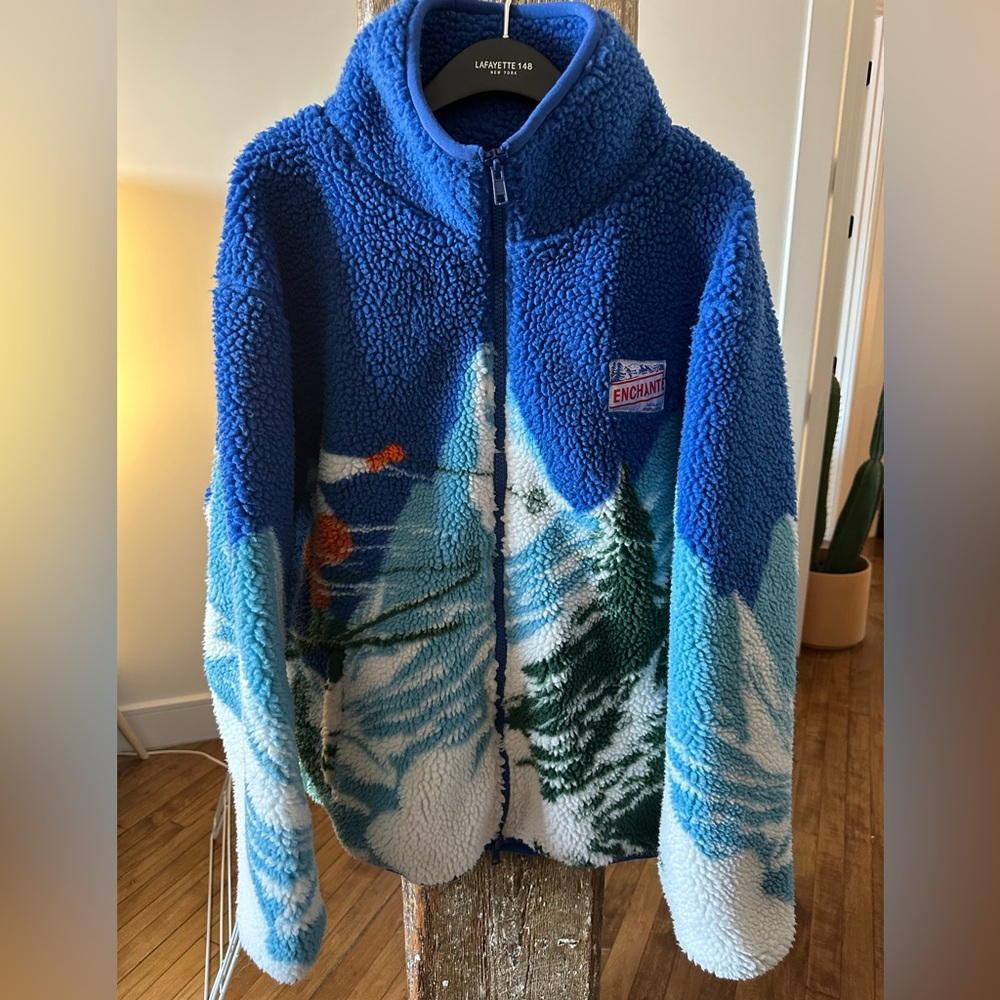 Enchanté Chalet - ski print shearling jacket. Fully lined. Size large